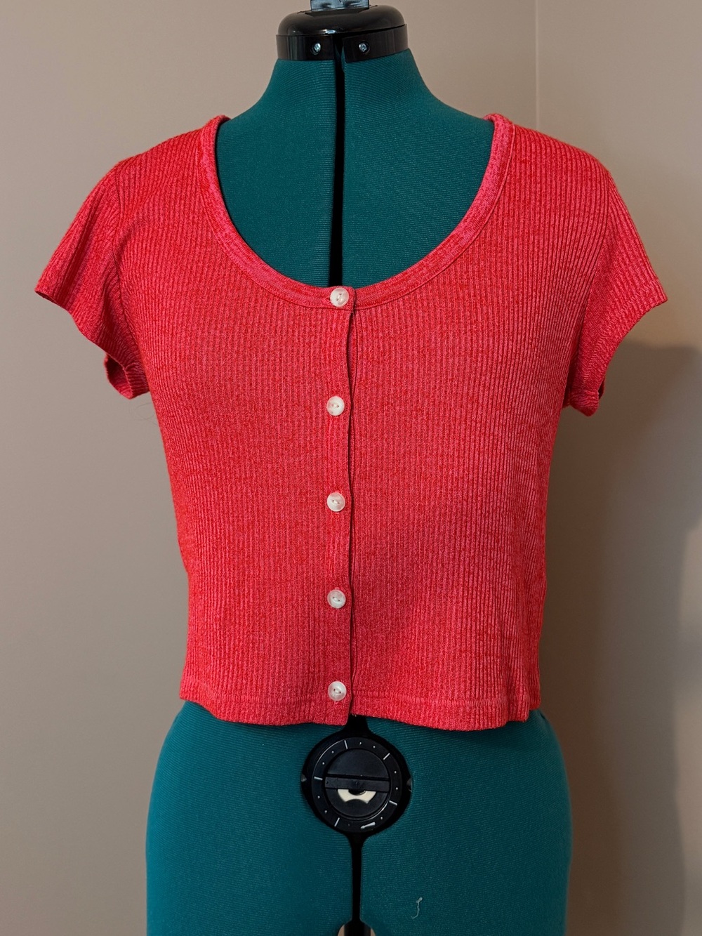 rag & bone Bright Pink Ribbed Button-Front Crop Top